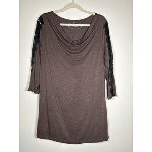 SOMA Brown Cowl Neck Loungewear Black Lace Insets Soft Classic Size Large